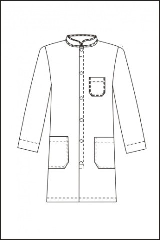 Халат лабораторный мужской, хлопок/полиэстер, воротник-стойка, застёжка на пуговицах, белый, схема изделия, 1 шт., ЛТО