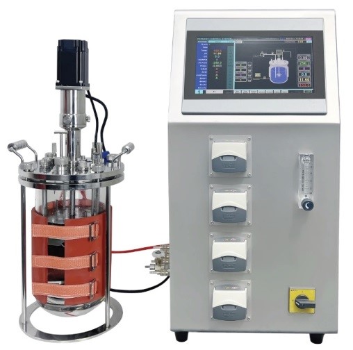Биореактор бактериальный, стеклянный сосуд 5 л, нагрев термоманжетой, датчики рН и О₂, 1 MFC для воздуха, 4 насоса, YC-5JG, Yocell
