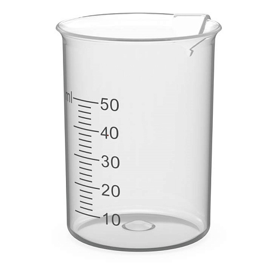 Стакан 50 мл, ПП, с носиком, с градуировкой, низкий, Россия