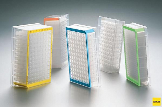 Планшет глубоколуночный, 96/1000, PCR clean, голубая рамка, 20 шт.