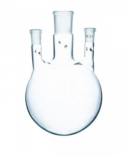 Колба трехгорлая, круглодонная, 500 мл, с 3-мя вертикальными горловинами, 14/23 14/23 14/23, с зацепами, 9 шт., Россия