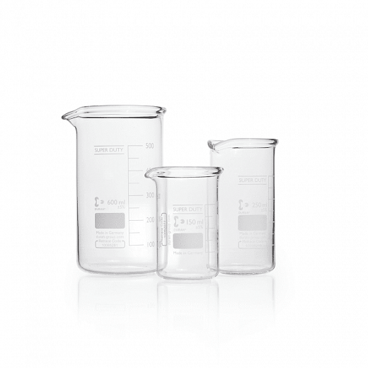 Стакан 150 мл стеклянный, с носиком и упрочненным краем, градуировка, высокий, 95х54 мм, 10 шт/уп, Duran (DWK)