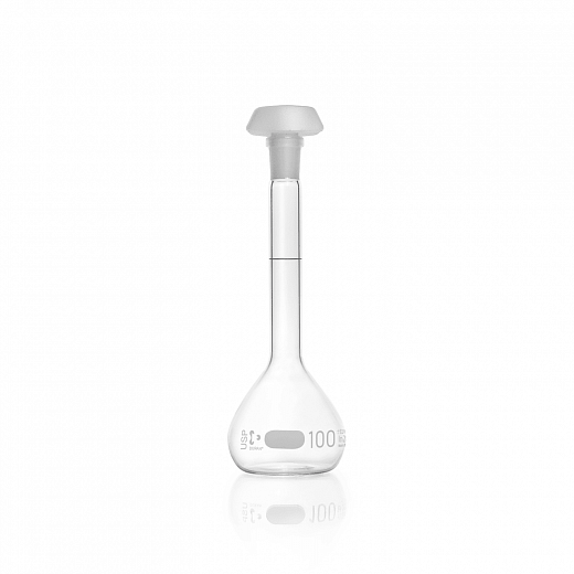 Колба мерная, 100 мл, класс А, d горла 13 мм, БС, шлиф 14/23, с крышкой из РЕ, 2 шт/уп