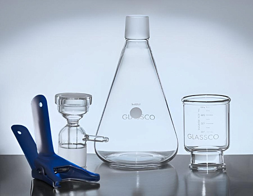 Фильтрующая установка, боросил. стекло d 47 мм, алюм. зажим, воронка 300 мл, подложка из фриттованного стекла