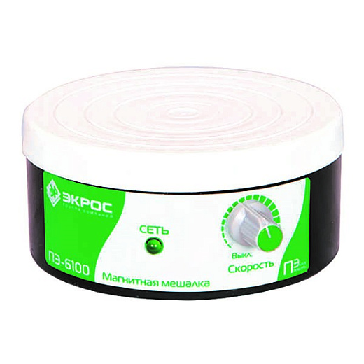 Магнитная мешалка без нагрева, объем по воде 1 л, 200-2000 об/мин, ПЭ-6100, Россия