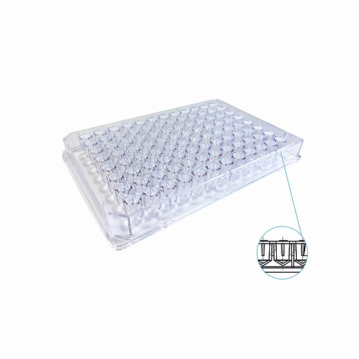 Планшеты 96 луночные для ИФА, V-образное дно, прозрачные, нестерильные, с крышкой