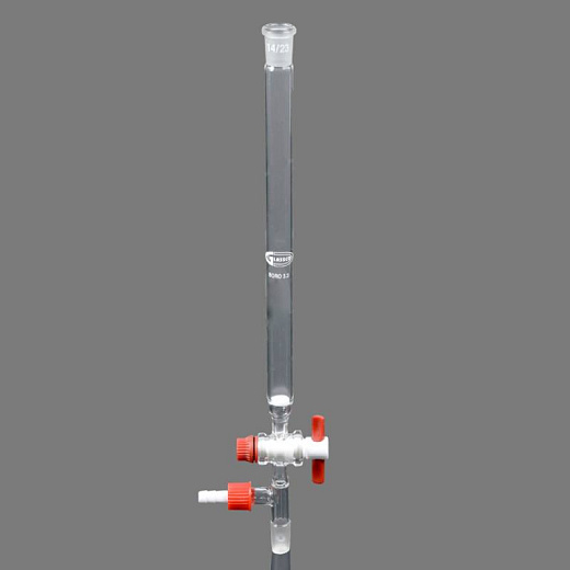 Колонка хроматографическая с краном с клапаном из ПТФЭ, 120 мл, с фильтром, боросиликатное стекло, со шлифом и конусом, с отводом на выходе, Glassco
