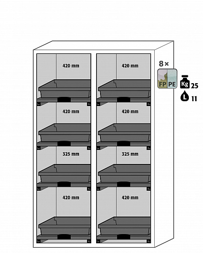 Шкафы для хранения негорючих опасных материалов, ширина 59 – 119 см, распашные дверцы, выдвижные полки SL-Classic Фото 9