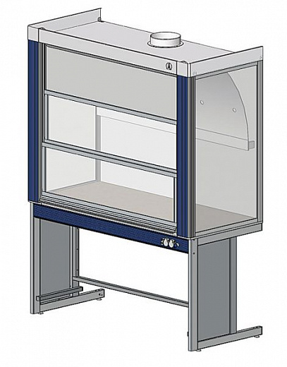 Шкаф вытяжной общего назначения, ширина 150 см, глубина 80 см, корпус – металл, столешница – монолитный пластик Trespa, 2 подъемных экрана